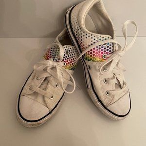 Converse All Star Girls White Sneakers W/Colorful Dots Sneakers Size 3 Youth